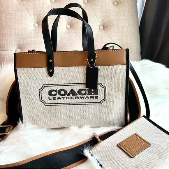 COACH Field Tote 30 With Coach Badge - Canvas with Leather Trims - Picture 2 of 16